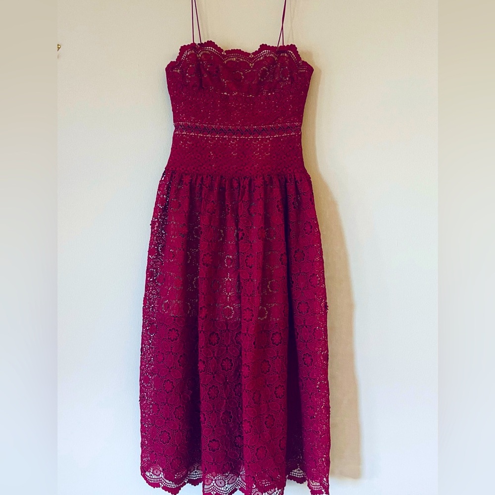 Self-Portrait Burgundy Lace Midi Dress